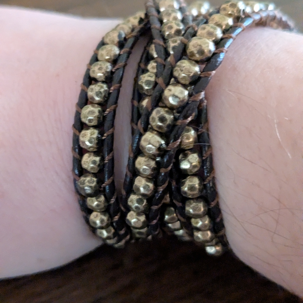 Premier Designs Bronze Beaded Brown Wrap Bracelet